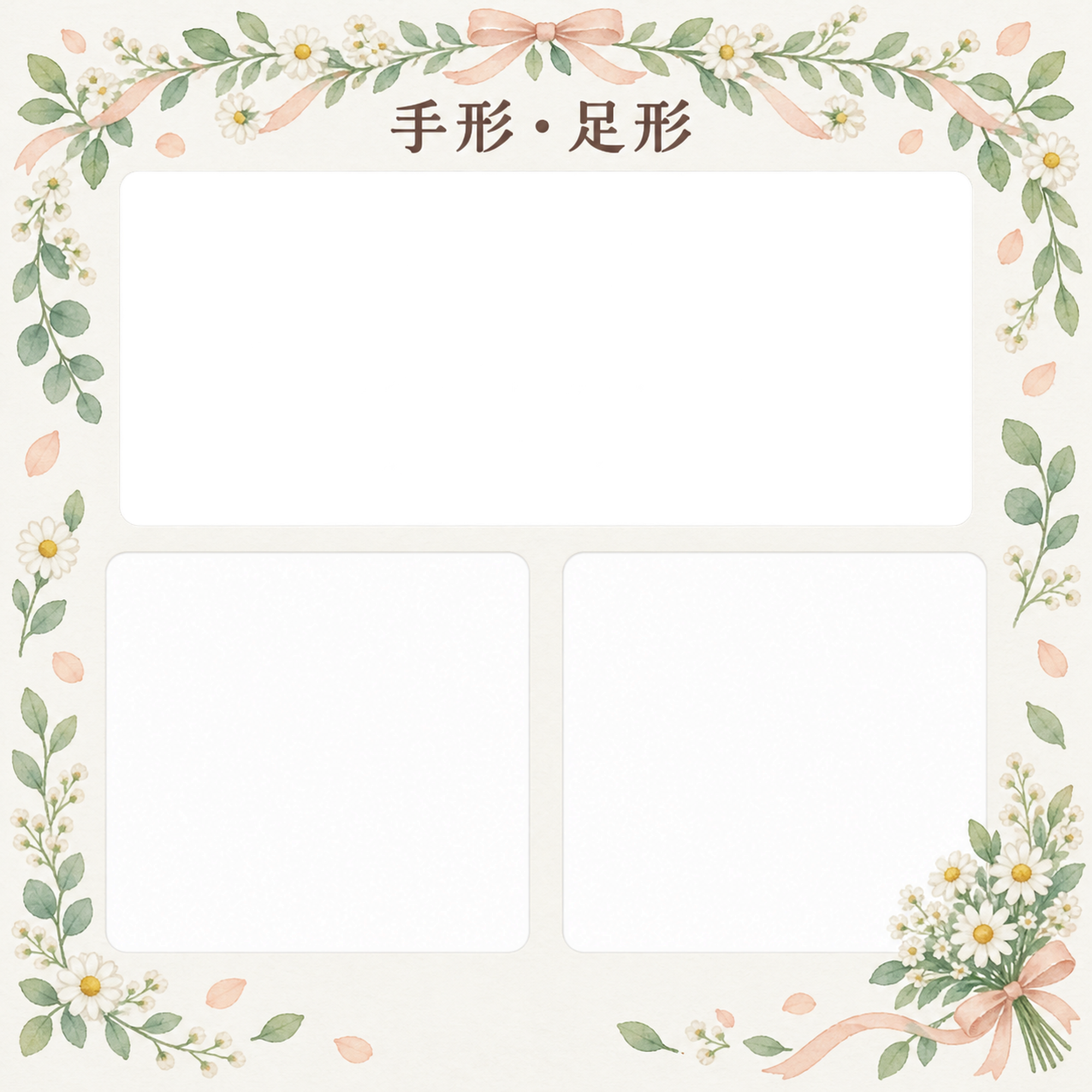 手形足形｜写真と出生記録・花束のお祝いの無料イラスト素材 101367に写真・文字を入れる