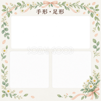 手形足形｜写真と出生記録・花束のお祝いの無料イラスト素材 101367
