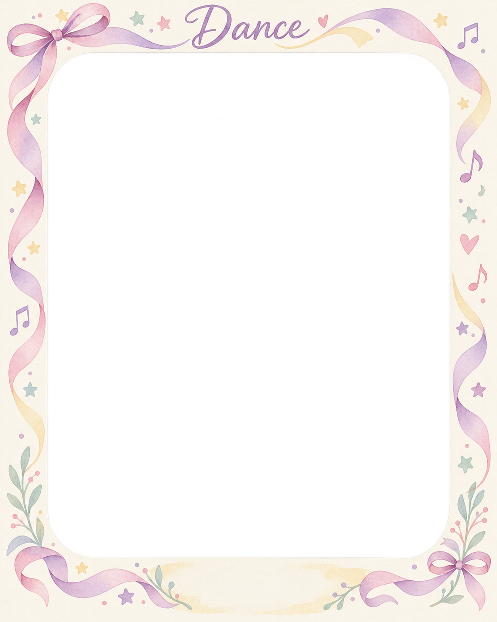 ダンスの写真フレーム｜音符とリボン・すっきりした縦飾りの無料イラスト素材 101395に写真・文字を入れる