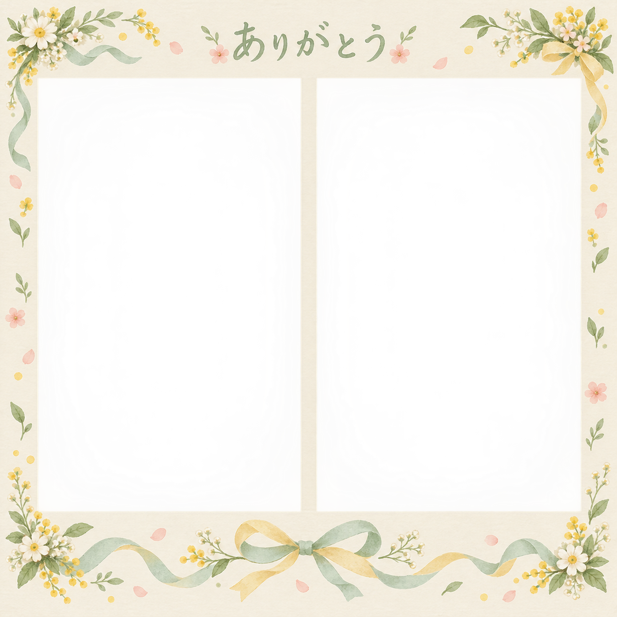 先生への写真フレーム｜花と小さな文房具・写真2枚とリボンの無料イラスト素材 101420に写真・文字を入れる