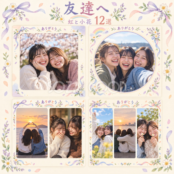 友達へ写真フレーム12選｜虹と小花の無料イラスト素材 101428