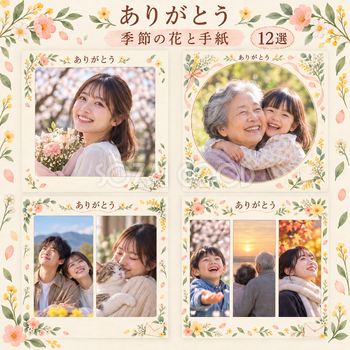 ありがとう写真フレーム12選｜季節の花と手紙の無料イラスト素材 101511