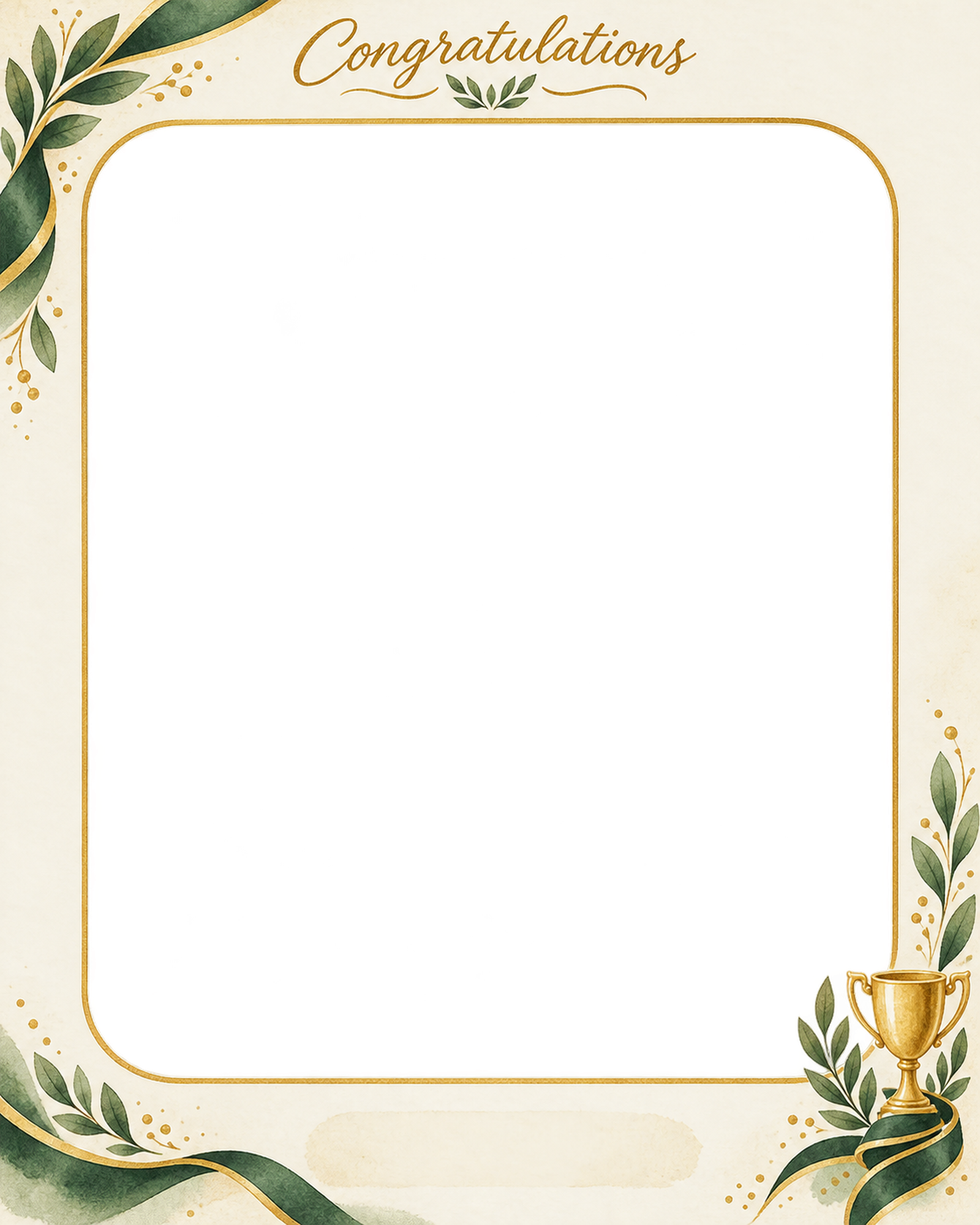 優勝記念の写真フレーム｜トロフィーと月桂樹・すっきりした縦飾りの無料イラスト素材 101513に写真・文字を入れる