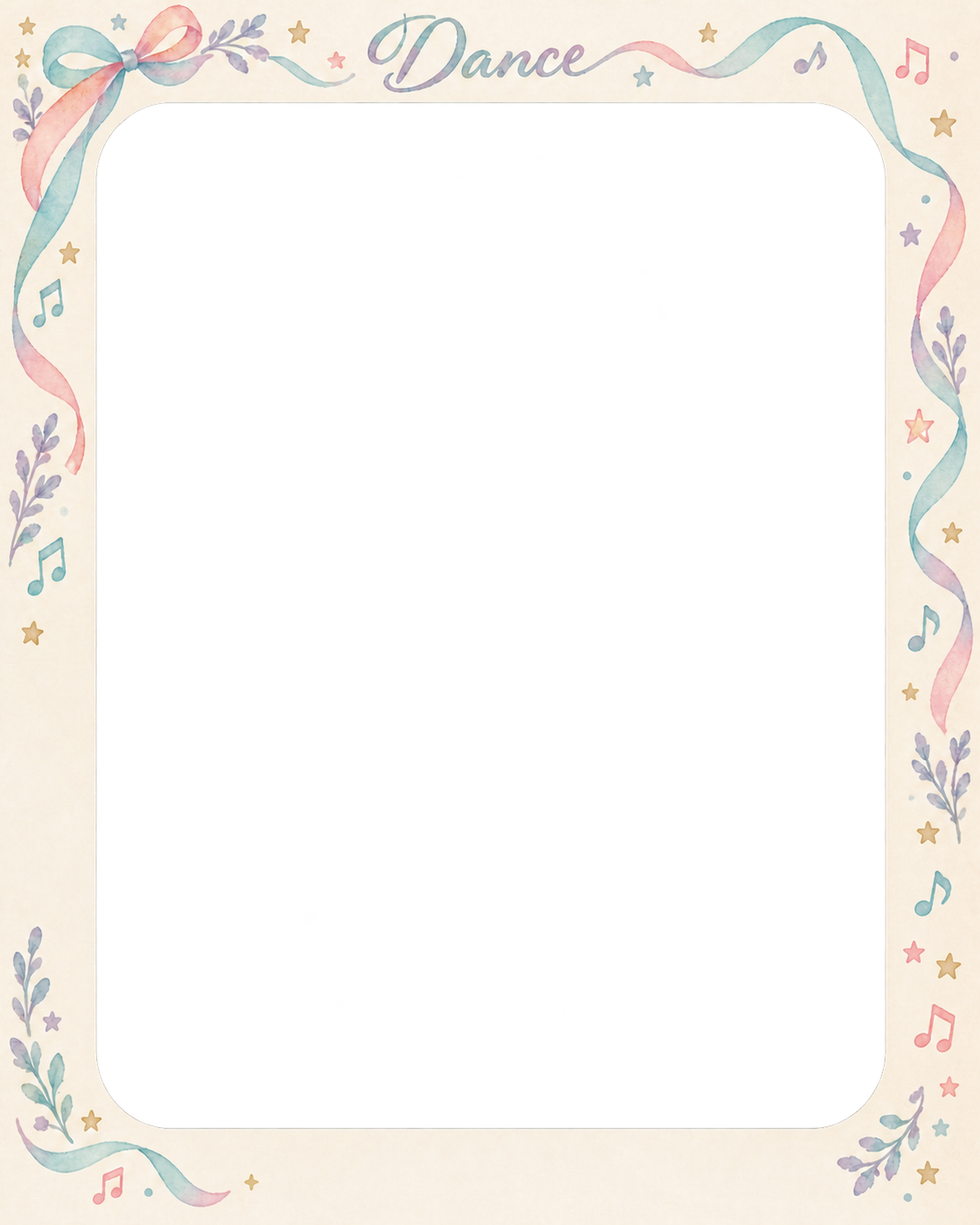 ダンス発表会の写真フレーム｜音符と星・すっきりした縦飾りの無料イラスト素材 101564に写真・文字を入れる