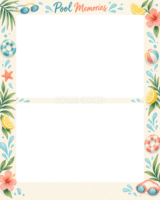 プールの思い出の2枚写真枠