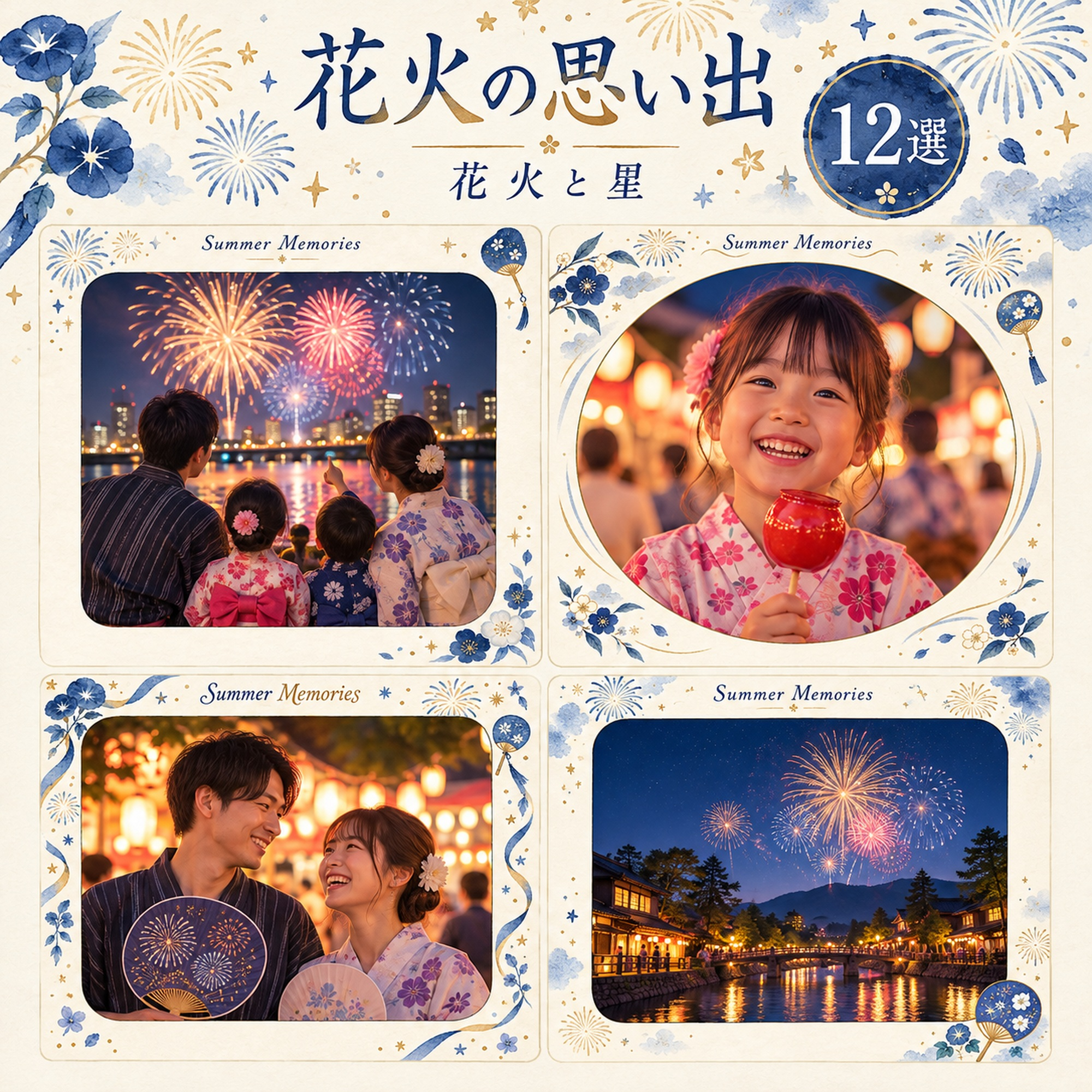 花火の思い出写真フレーム12選｜花火と星の無料イラスト素材 101630に写真・文字を入れる