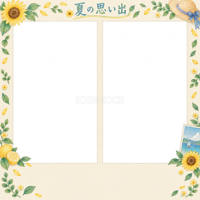夏休みの絵日記の2枚写真枠