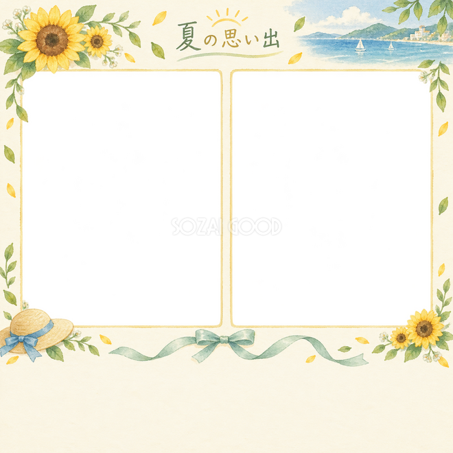 夏休みの絵日記の2枚写真枠