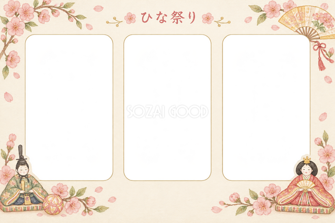 ひな祭りの3枚写真枠