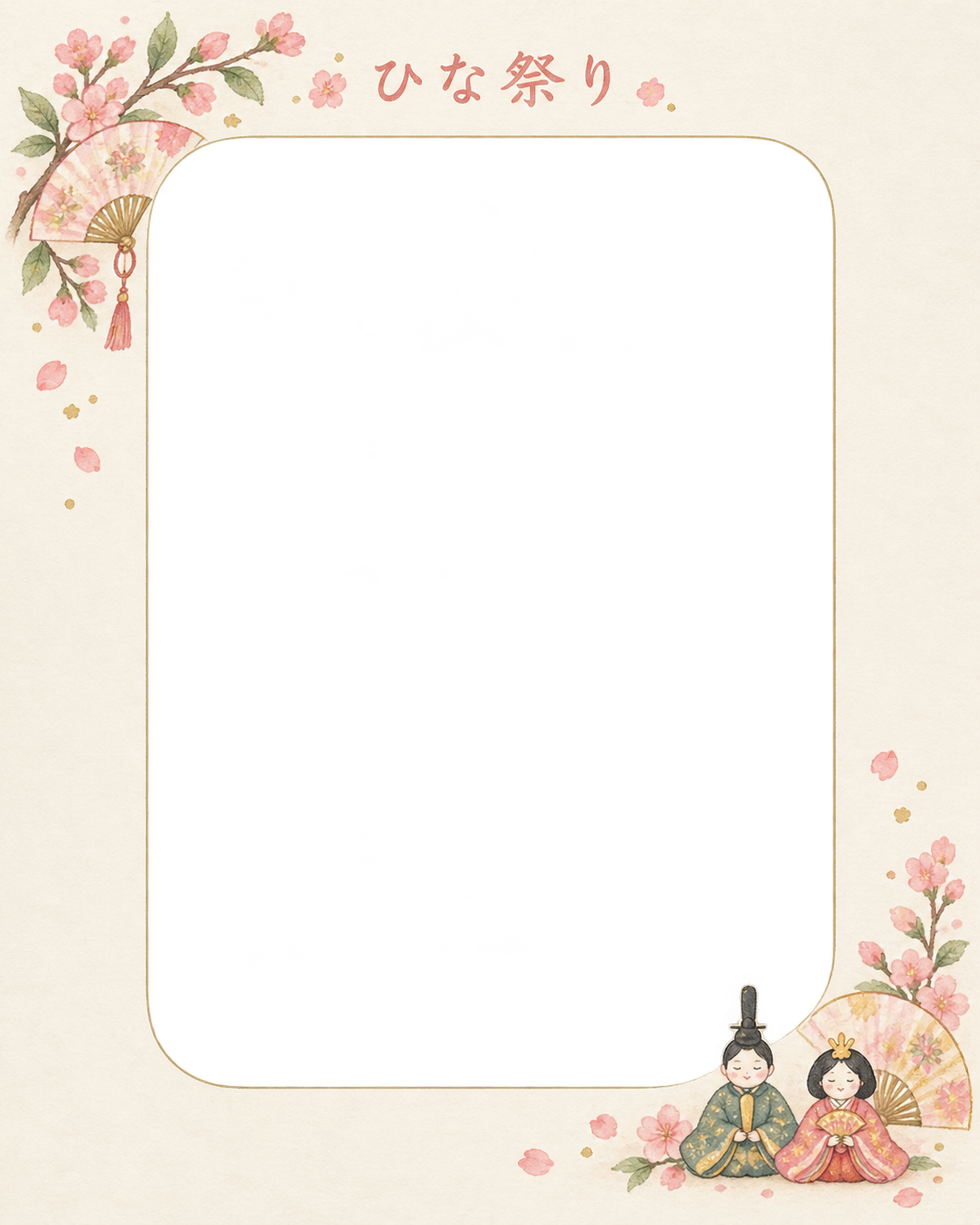ひな祭りの写真フレーム｜ひな人形と桃の花・縦長の写真窓の無料イラスト素材 101681に写真・文字を入れる