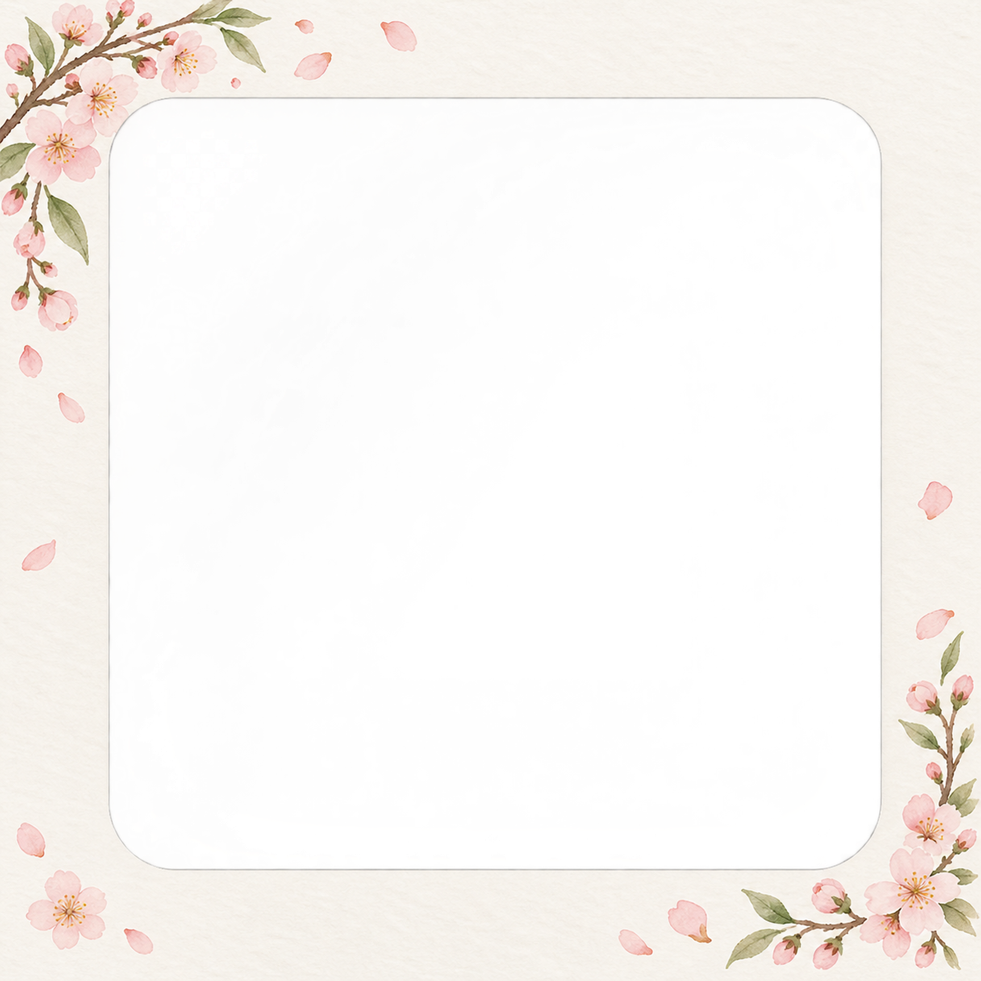 桜の写真フレーム｜桜と春のそよ風・四角い写真窓の無料イラスト素材 101748に写真・文字を入れる