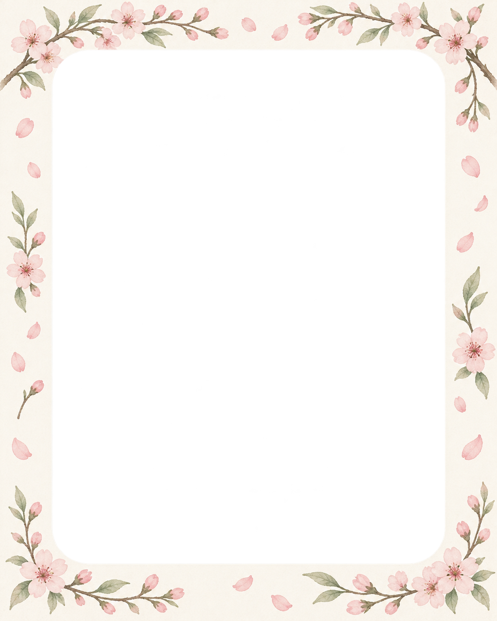 桜の写真フレーム｜桜と春のそよ風・縦長の写真窓の無料イラスト素材 101759に写真・文字を入れる