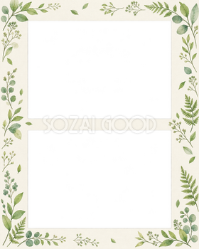新緑の写真フレーム｜若葉と木漏れ日・上下に写真2枚の無料イラスト素材 101766