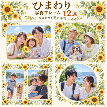 ひまわりの写真フレーム12選｜ひまわりと夏の草花の無料イラスト素材 101773