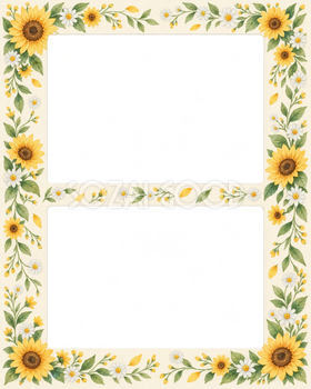 ひまわりの写真フレーム｜ひまわりと夏の草花・上下に写真2枚の無料イラスト素材 101779