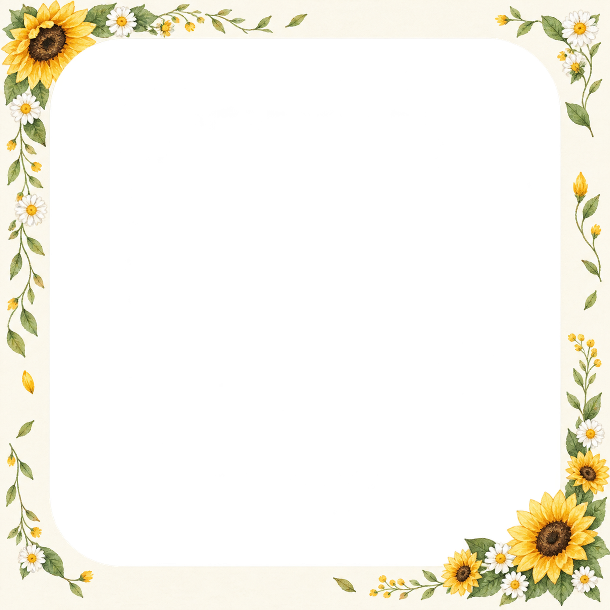ひまわりの写真フレーム｜ひまわりと夏の草花・大きな写真窓の無料イラスト素材 101783に写真・文字を入れる