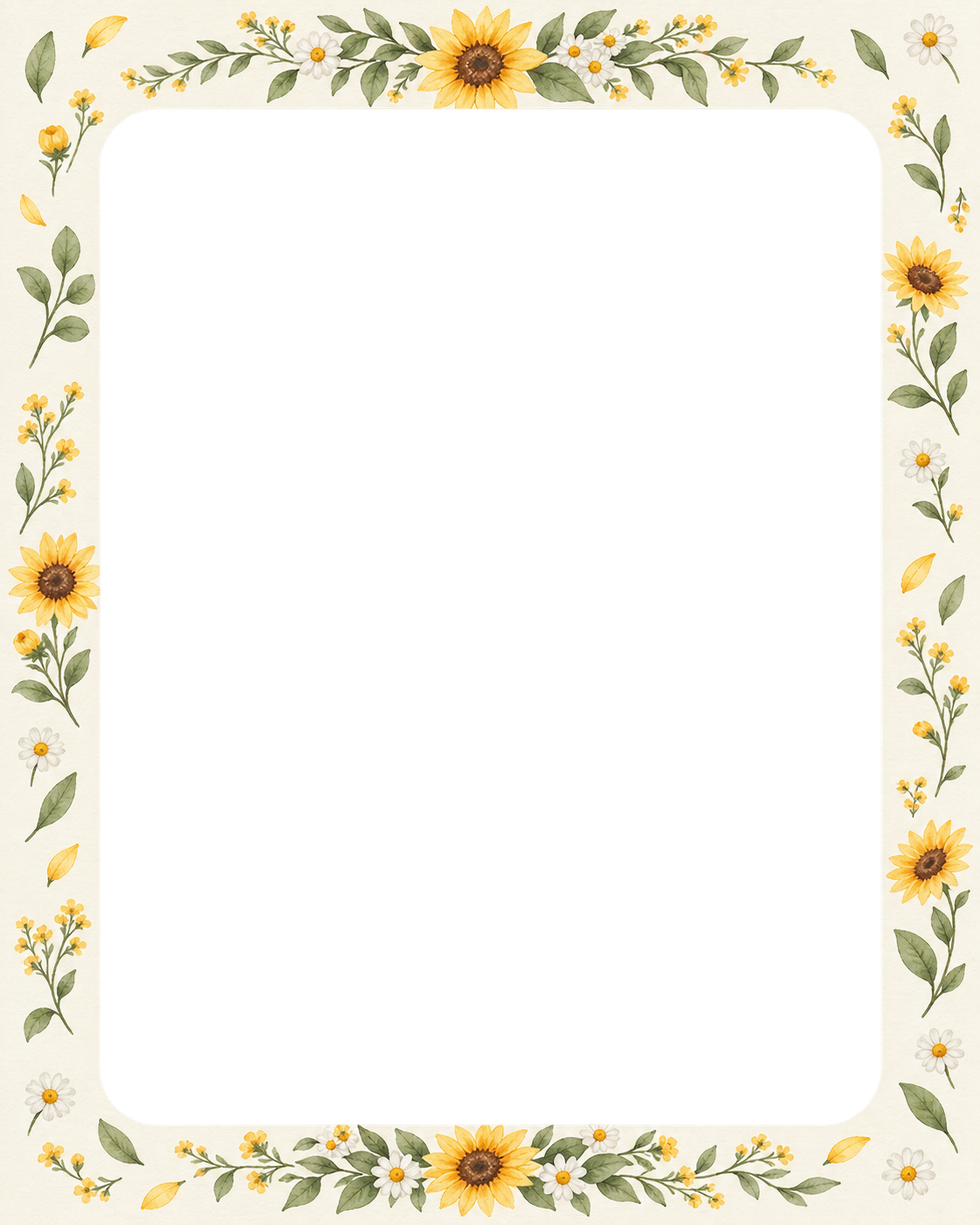 ひまわりの写真フレーム｜ひまわりと夏の草花・縦長の写真窓の無料イラスト素材 101785に写真・文字を入れる
