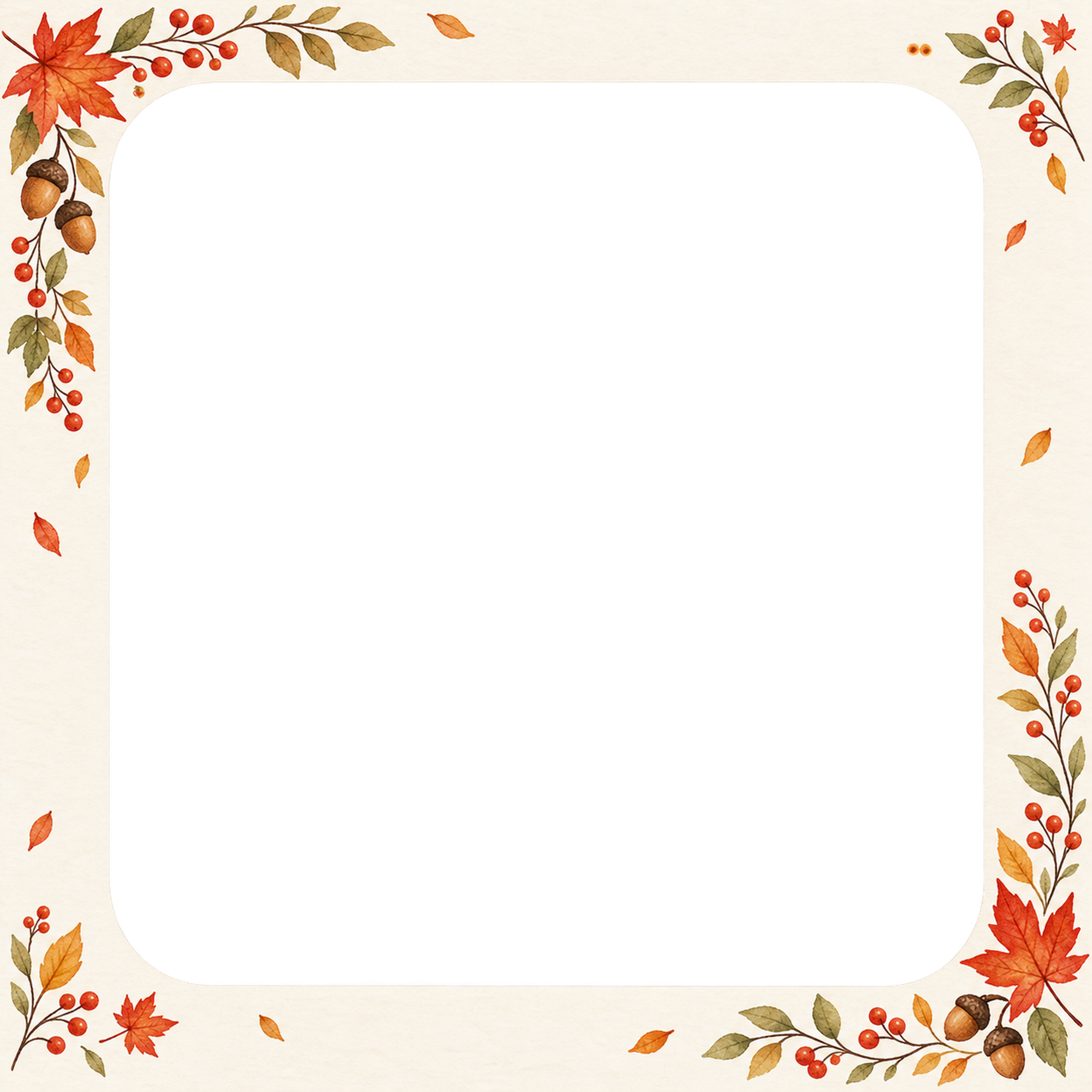 紅葉の写真フレーム｜もみじと秋の木の実・四角い写真窓の無料イラスト素材 101787に写真・文字を入れる