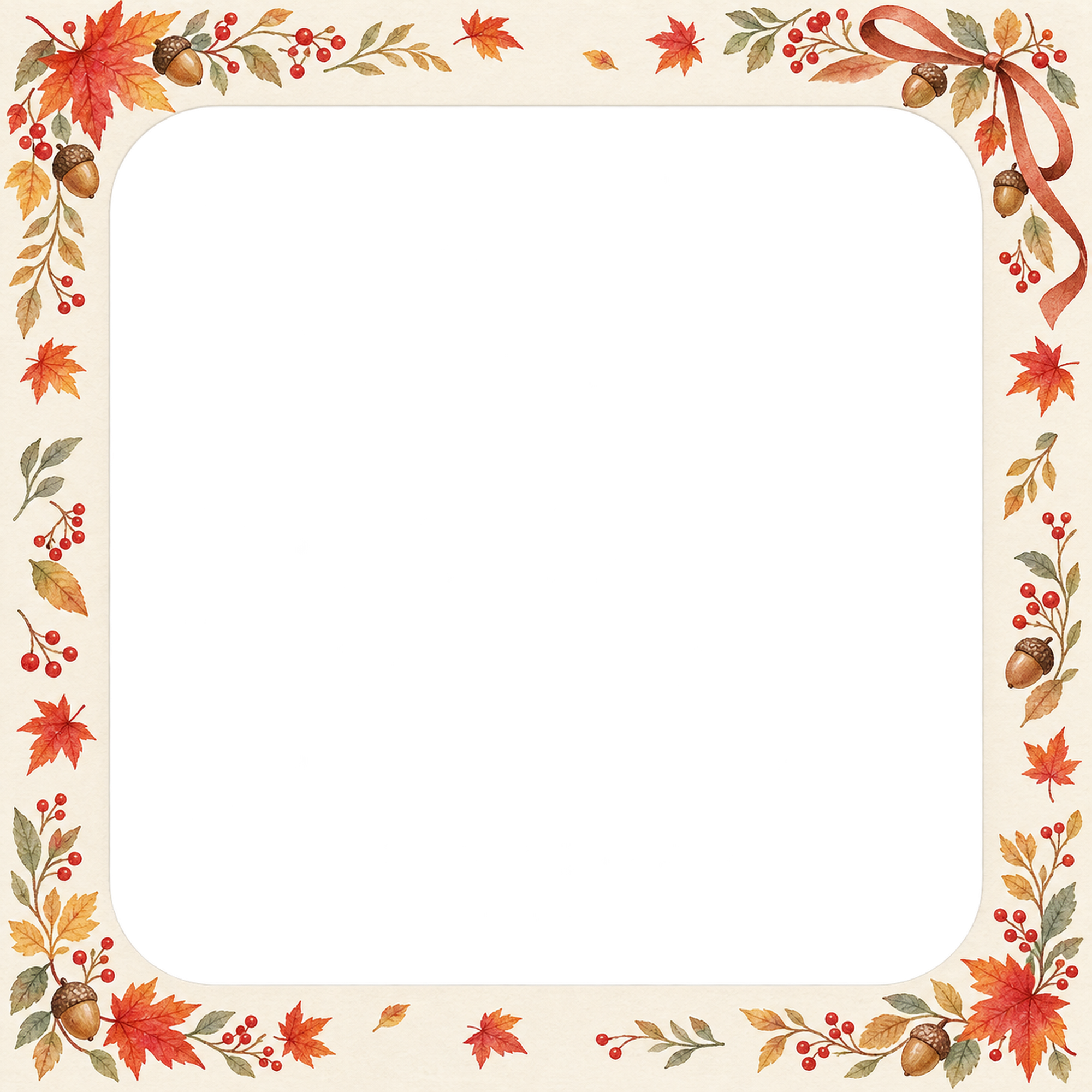 紅葉の写真フレーム｜もみじと秋の木の実・季節の飾りの無料イラスト素材 101790に写真・文字を入れる
