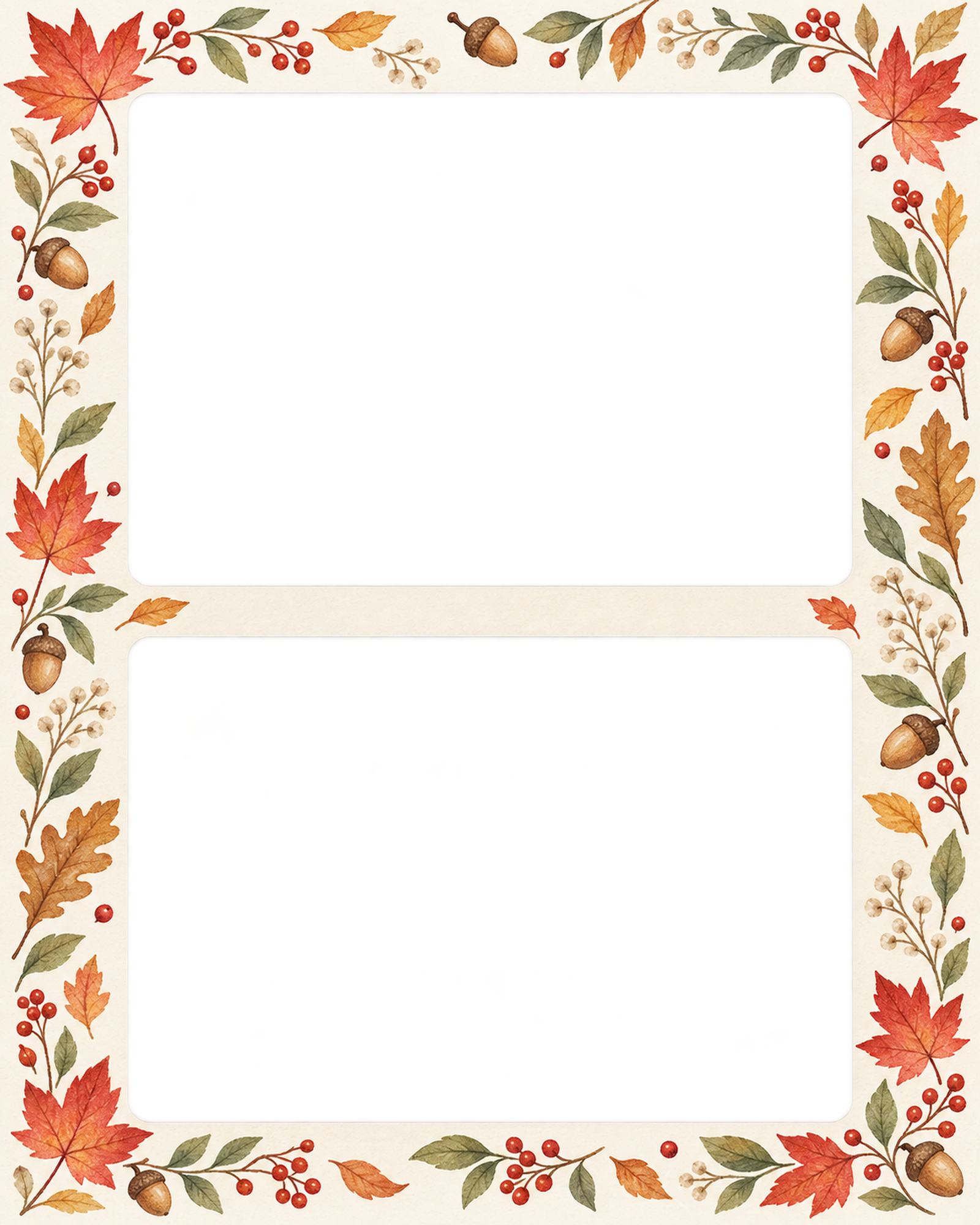 紅葉の写真フレーム｜もみじと秋の木の実・上下に写真2枚の無料イラスト素材 101792に写真・文字を入れる