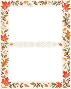 紅葉の写真フレーム｜もみじと秋の木の実・上下に写真2枚の無料イラスト素材 101792