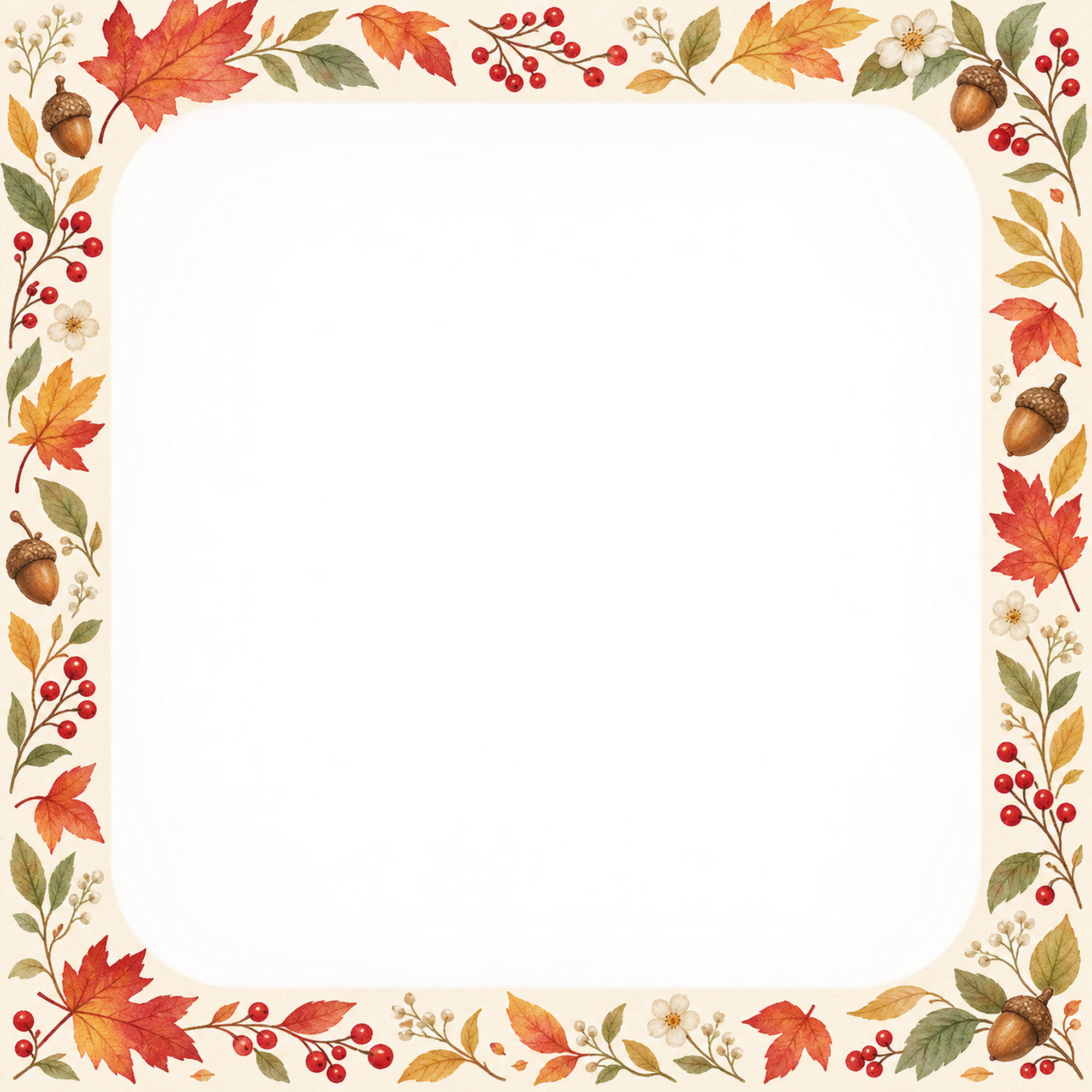 紅葉の写真フレーム｜もみじと秋の木の実・小花飾りの無料イラスト素材 101793に写真・文字を入れる