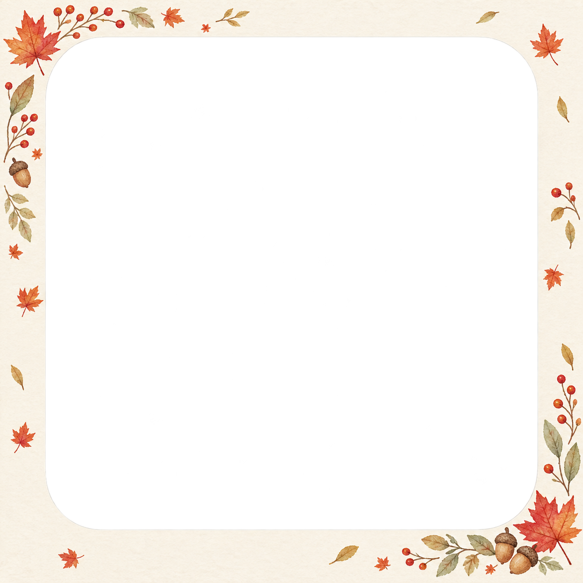 紅葉の写真フレーム｜もみじと秋の木の実・大きな写真窓の無料イラスト素材 101796に写真・文字を入れる