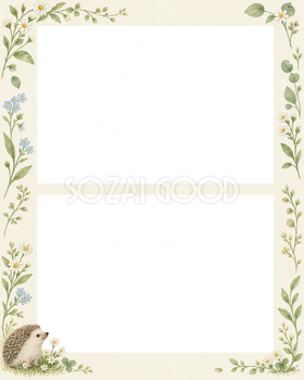 花と動物の写真フレーム｜小花と小さな動物・上下に写真2枚の無料イラスト素材 101818