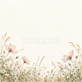 野の小花と淡桃色｜文字なしの無料背景イラスト素材 101843