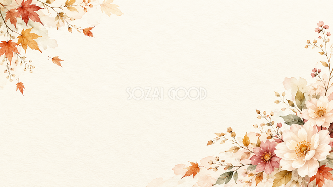 紅葉と生成りの横長和紙 紅葉と生成りの横長和紙