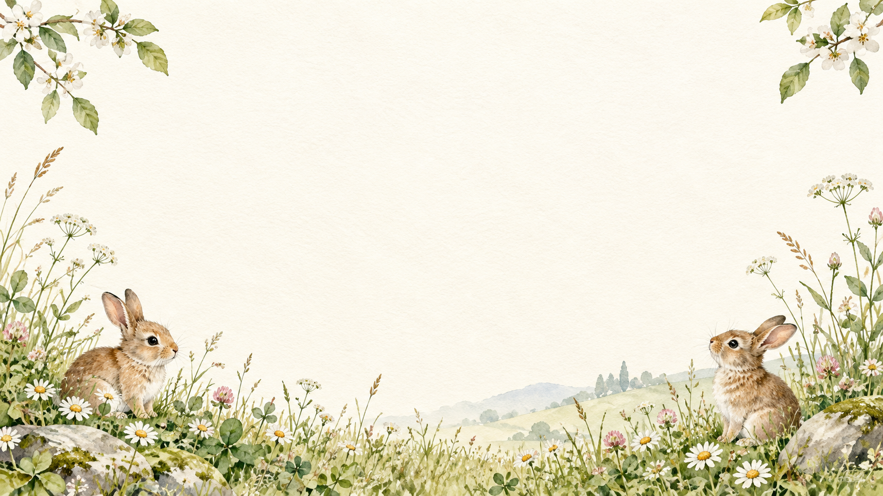うさぎと野の花の背景｜文字なしの無料背景イラスト素材 101878に写真・文字を入れる