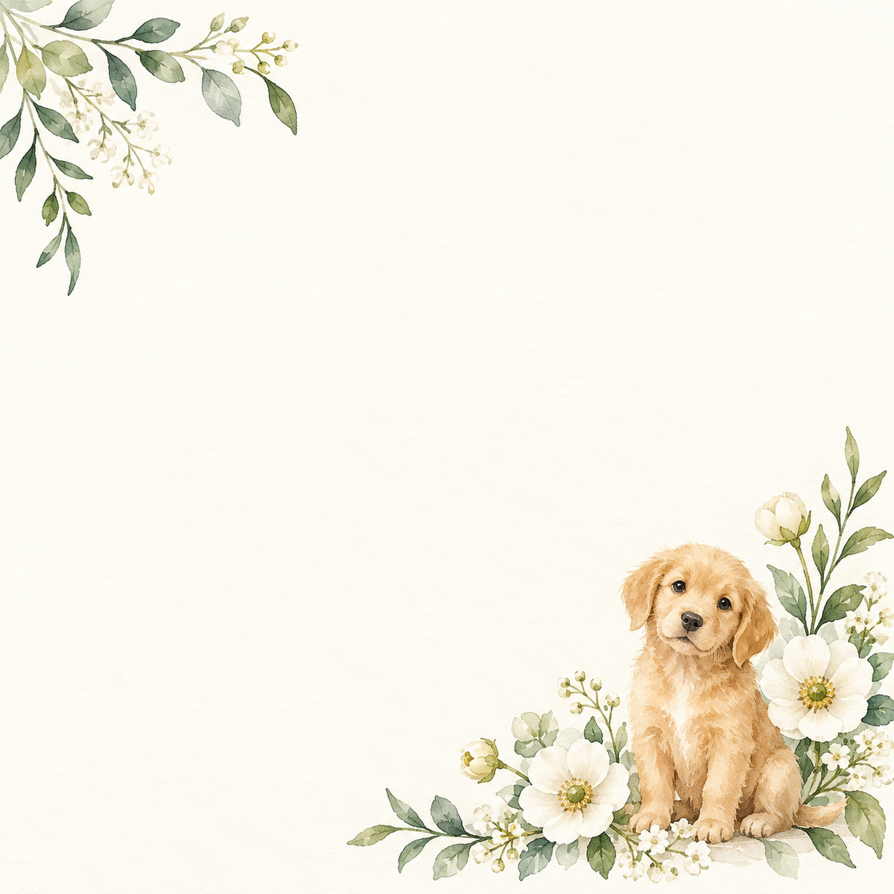 犬と白い小花｜文字なしの無料背景イラスト素材 101881に写真・文字を入れる
