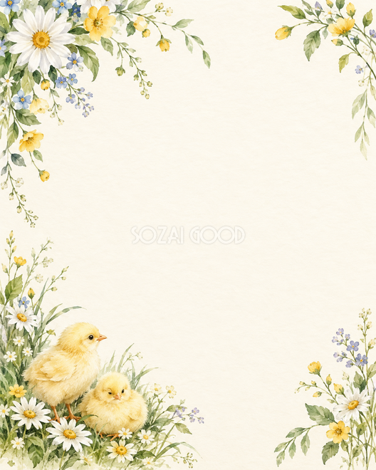 ひよこと小花の縦長背景