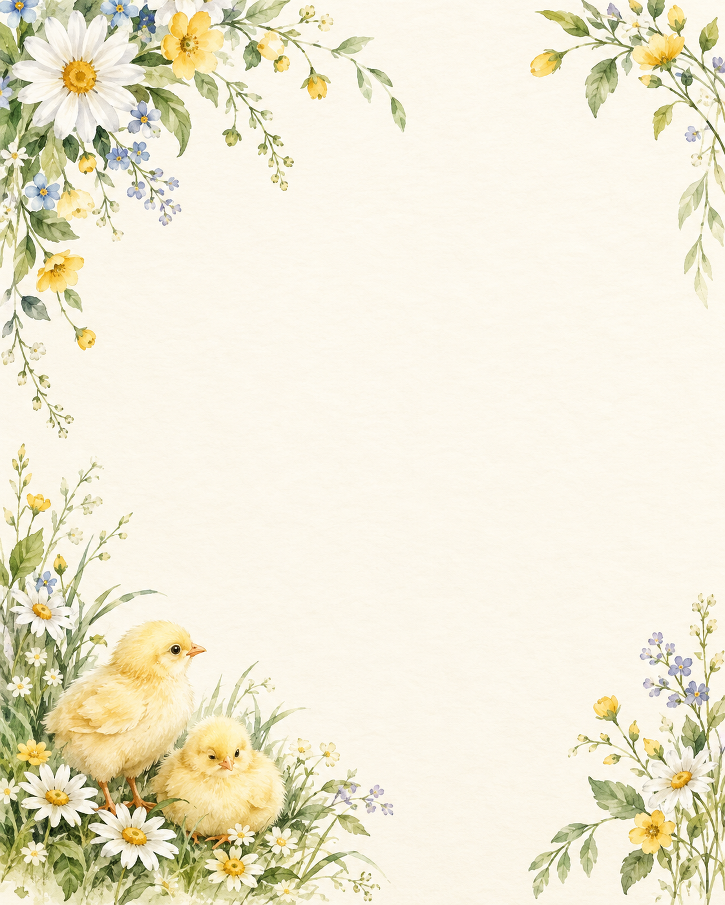 ひよこと小花の縦長背景｜文字なしの無料背景イラスト素材 101886に写真・文字を入れる
