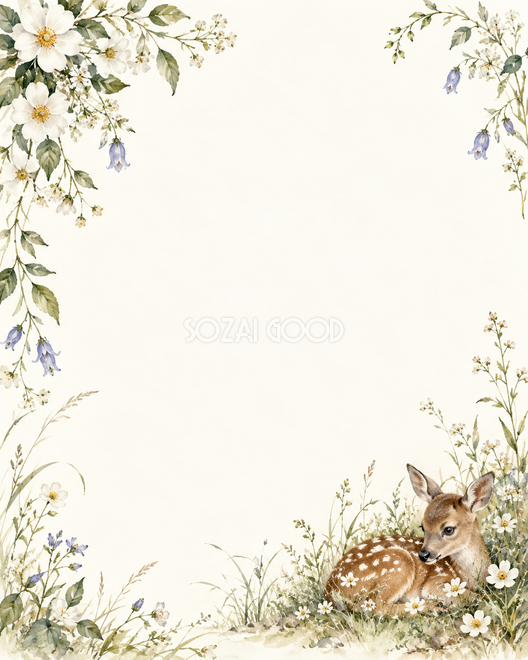 子鹿と草花の縦長背景