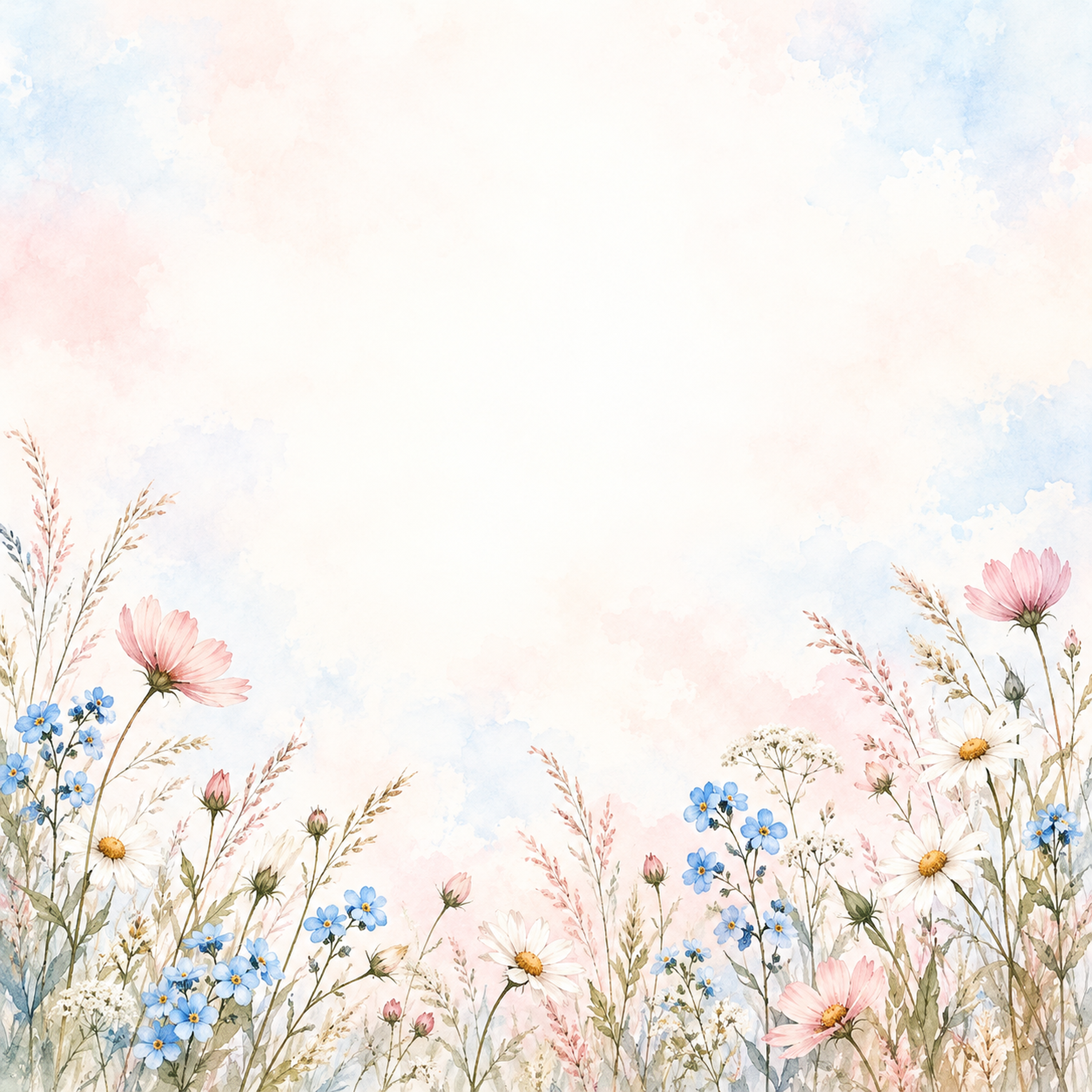 野の花と草花・下辺の彩り｜文字なしの無料背景イラスト素材 101970に写真・文字を入れる