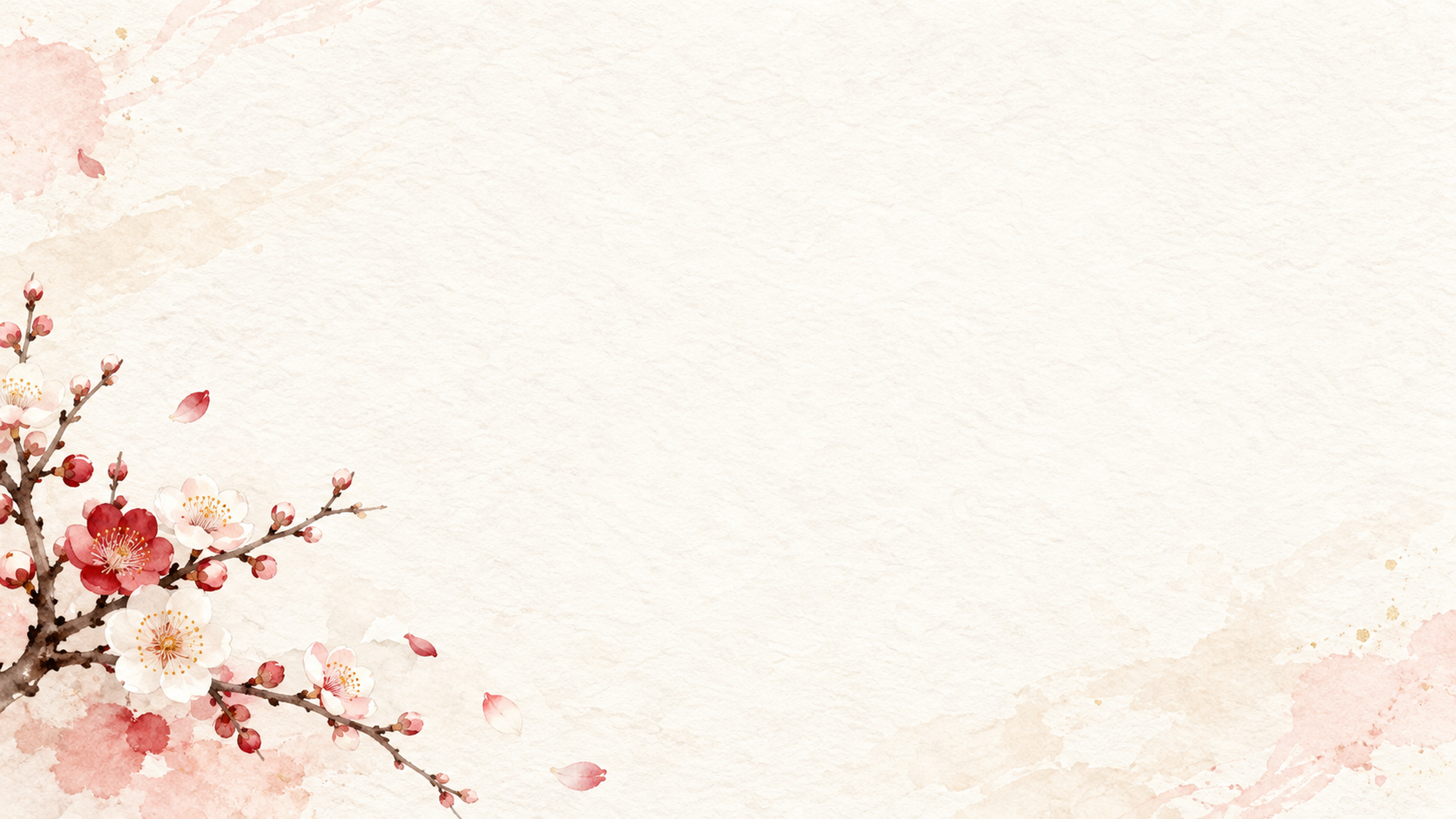 梅と桜の和紙・左下の彩り｜文字なしの無料背景イラスト素材 102160に写真・文字を入れる