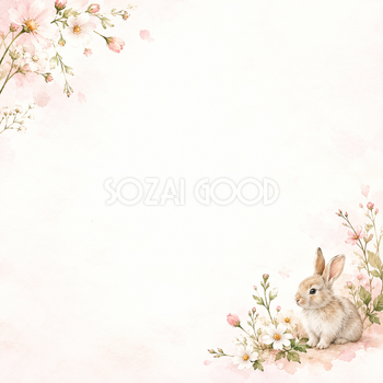 うさぎと草花の絵本・対角の彩り｜文字なしの無料背景イラスト素材 102216