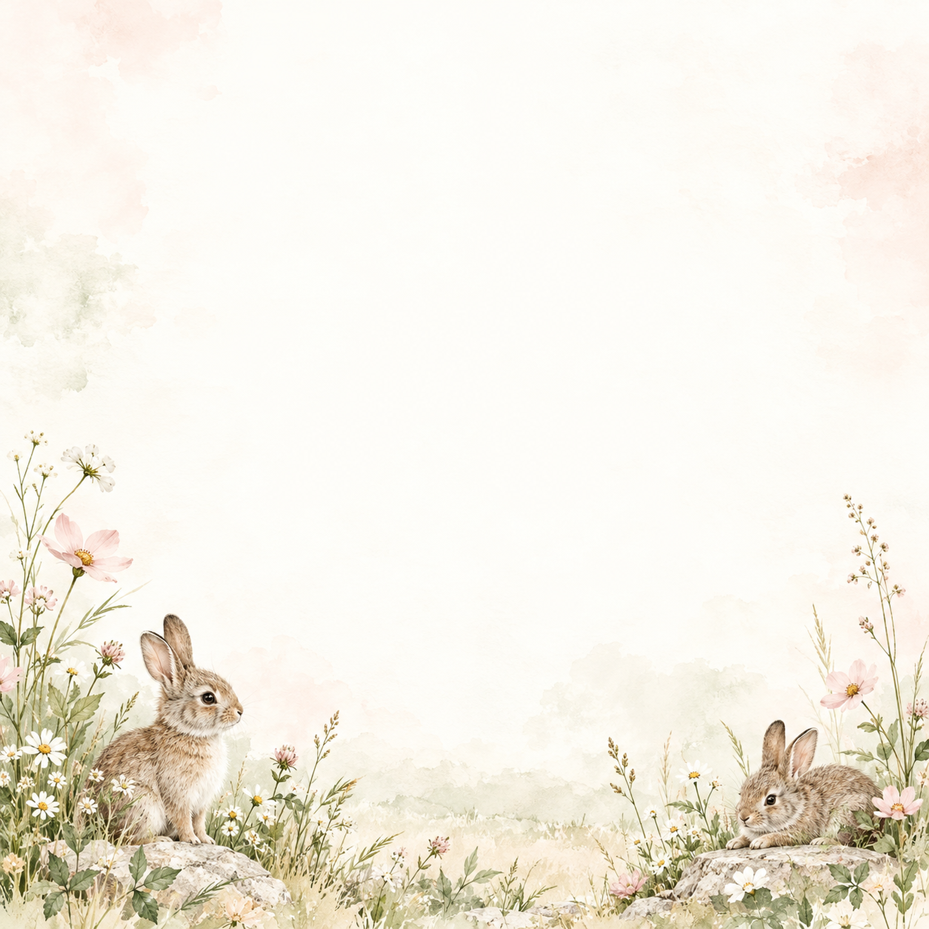 うさぎと草花の絵本・下辺の彩り｜文字なしの無料背景イラスト素材 102217に写真・文字を入れる