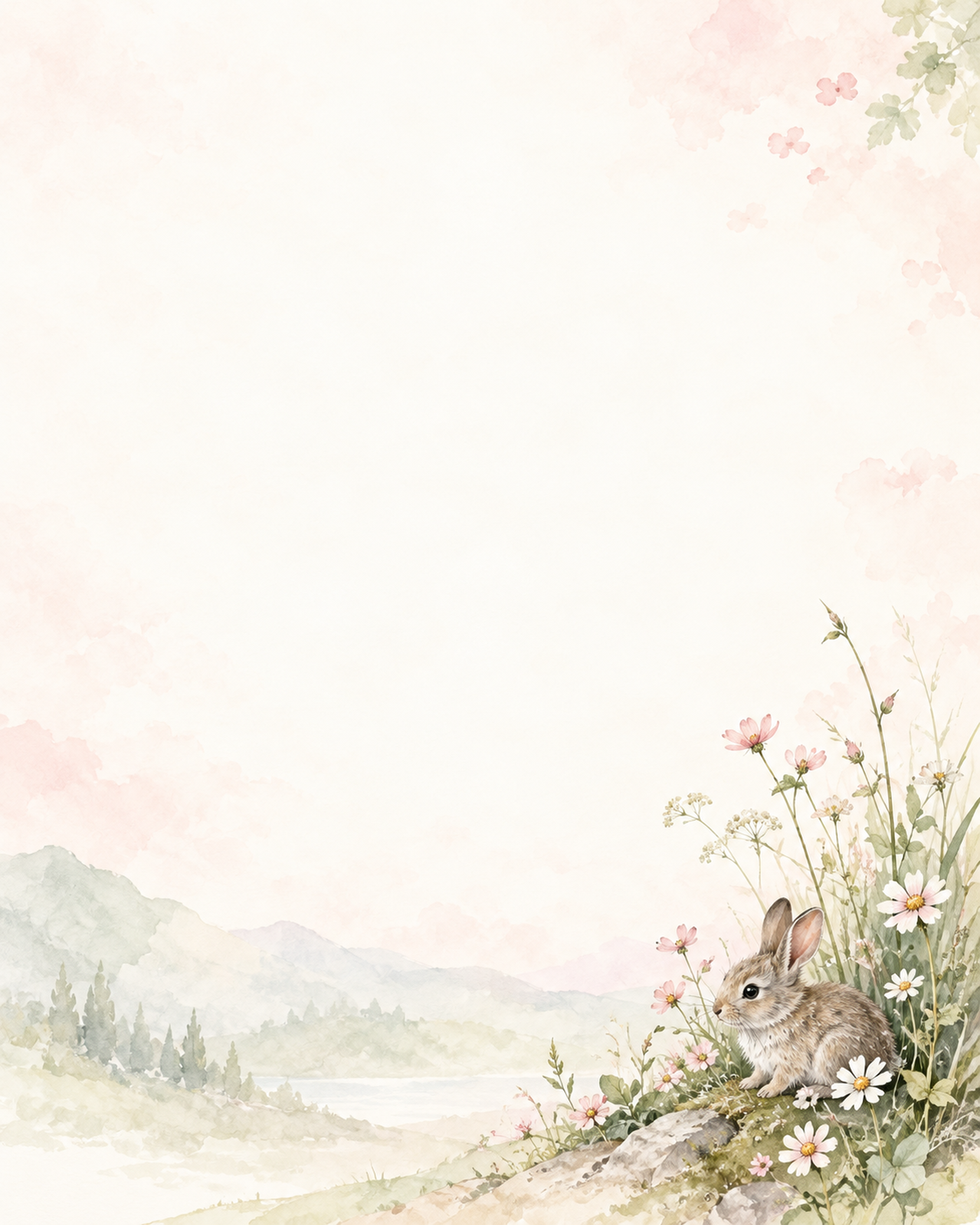 うさぎと草花の絵本・足元の彩り｜文字なしの無料背景イラスト素材 102221に写真・文字を入れる