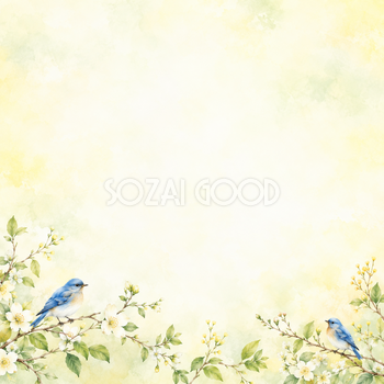 小鳥と青葉の絵本・下辺の彩り｜文字なしの無料背景イラスト素材 102230