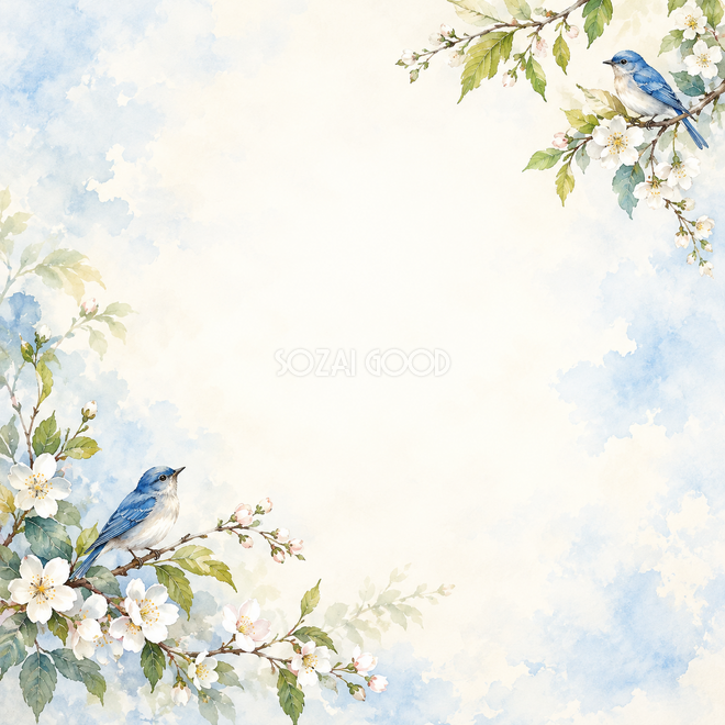小鳥と青葉の絵本・斜めの彩り
