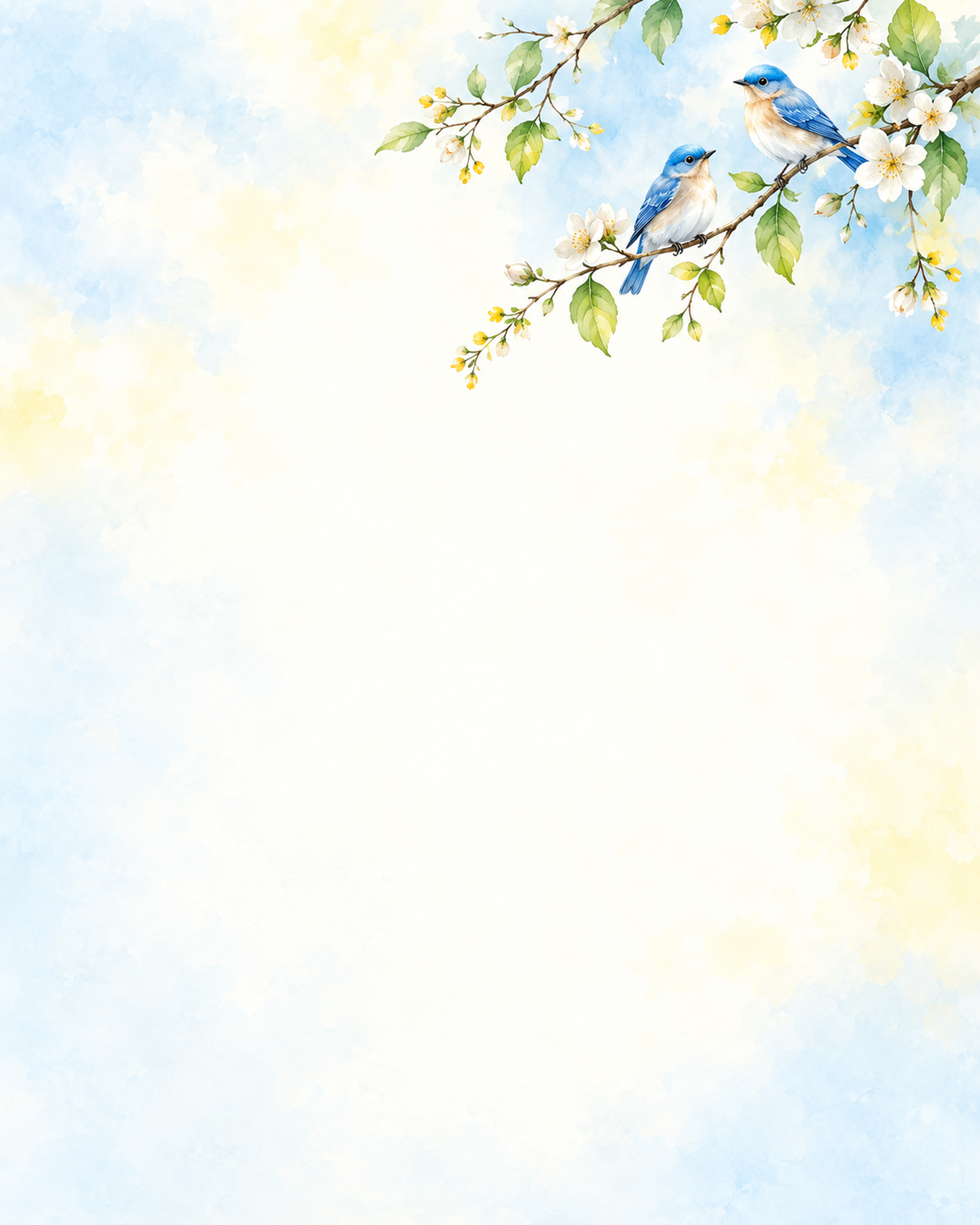 小鳥と青葉の絵本・上辺の彩り｜文字なしの無料背景イラスト素材 102233に写真・文字を入れる