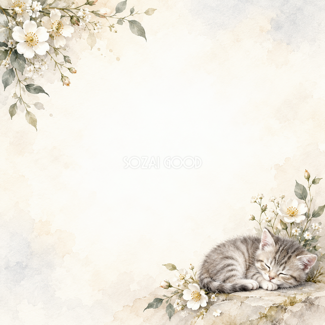 猫と小花の絵本・対角の彩り