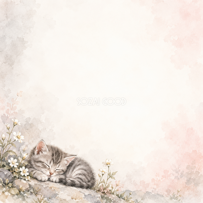 猫と小花の絵本・下辺の彩り