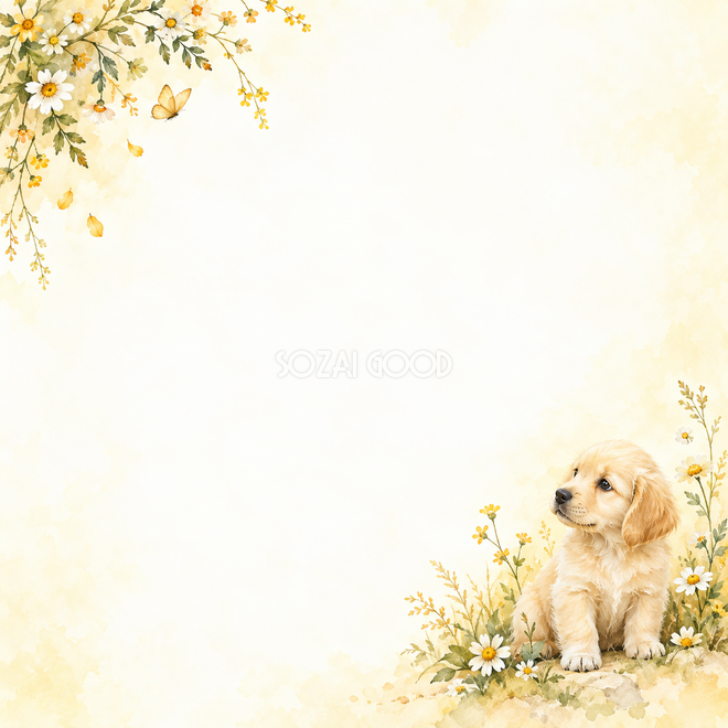 犬と草花の絵本・対角の彩り