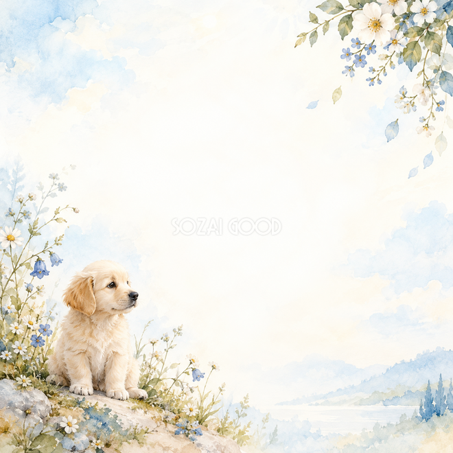犬と草花の絵本・斜めの彩り