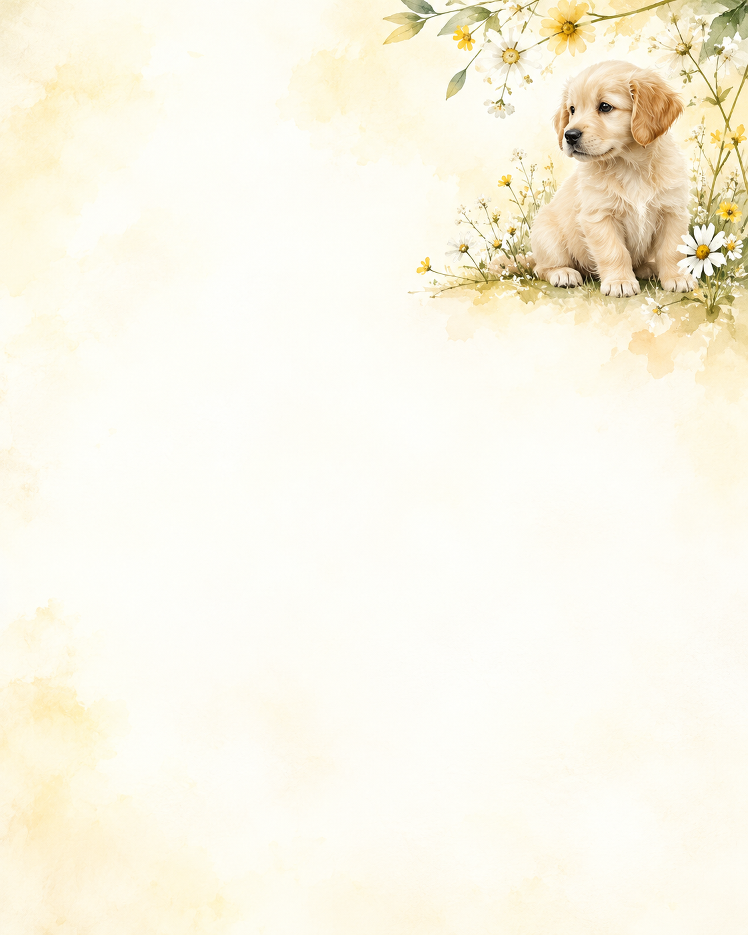 犬と草花の絵本・上辺の彩り｜文字なしの無料背景イラスト素材 102259に写真・文字を入れる