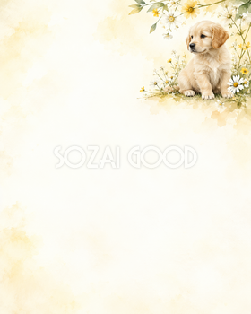 犬と草花の絵本・上辺の彩り｜文字なしの無料背景イラスト素材 102259