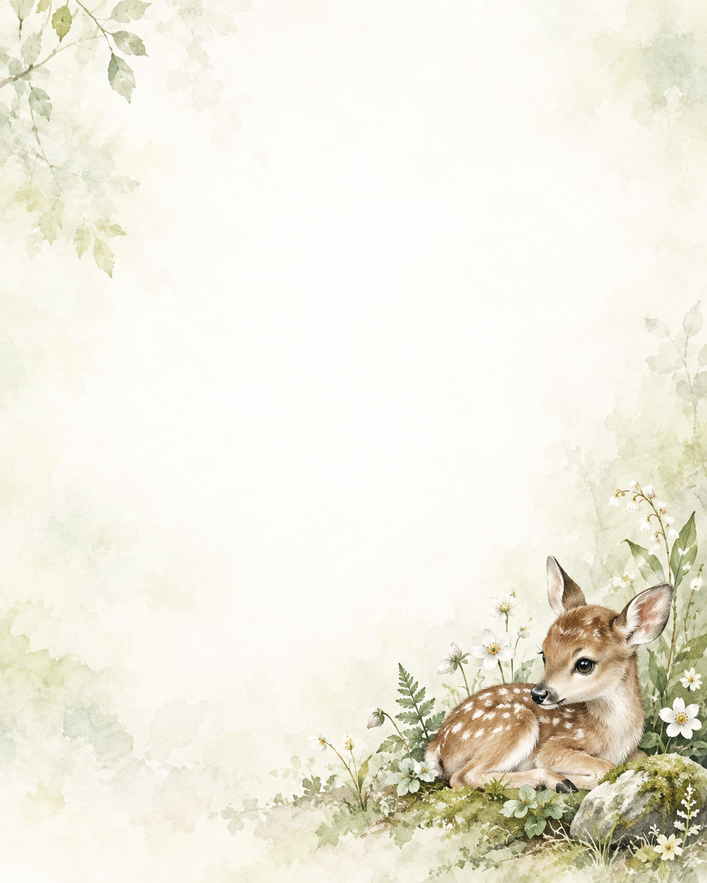 森の小さな動物の絵本・足元の彩り｜文字なしの無料背景イラスト素材 102273に写真・文字を入れる